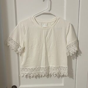 SHEIN White Lace Trim Crop Top